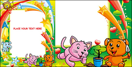 Cute colorful animal picture frame vector material