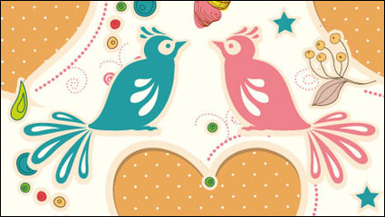 Cartoon love birds pattern 05 - vector material